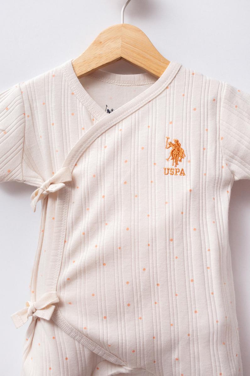 Kız Bebek Ekru Puantiyeli Kısa Tulum