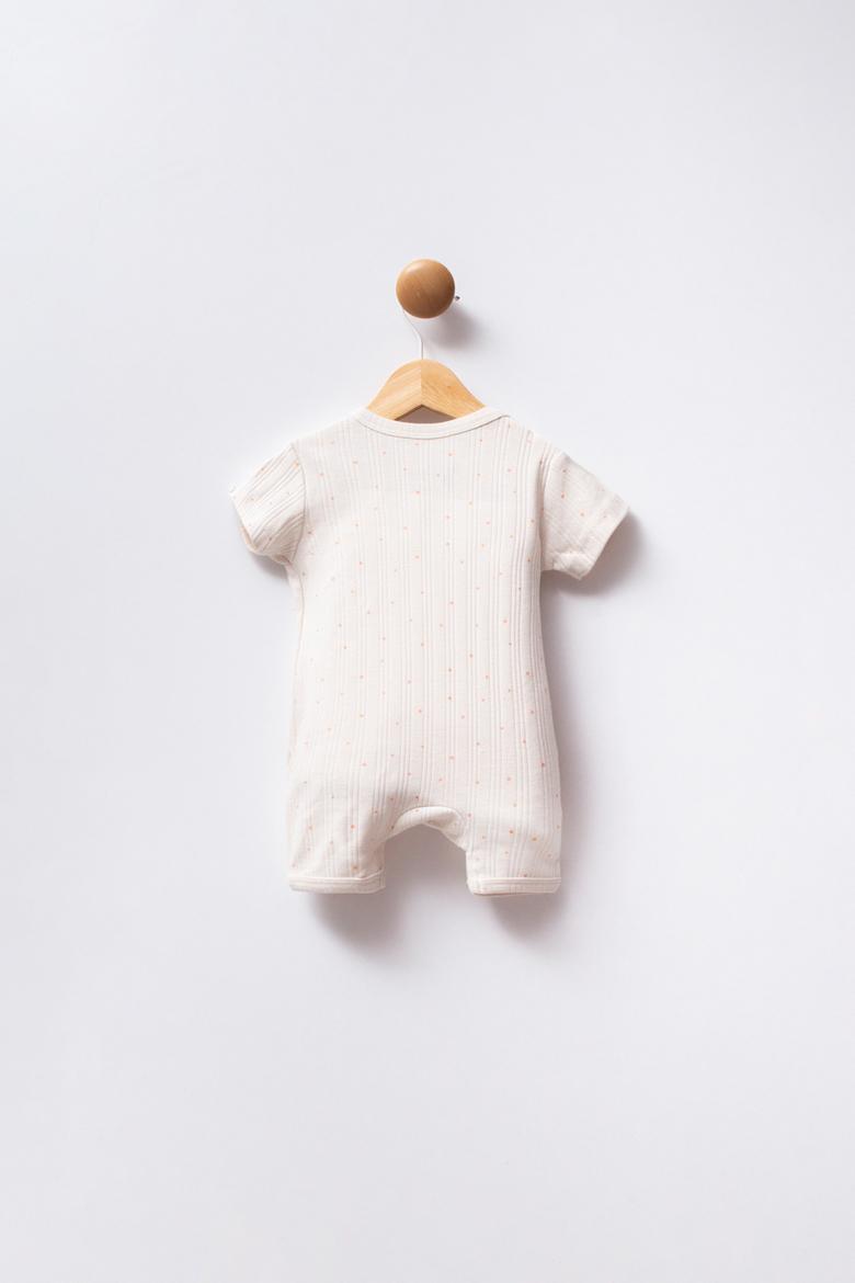 Kız Bebek Ekru Puantiyeli Kısa Tulum - 50322879003