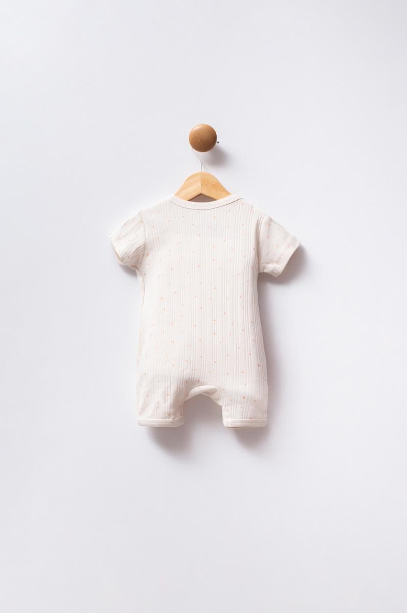 Kız Bebek Ekru Puantiyeli Kısa Tulum