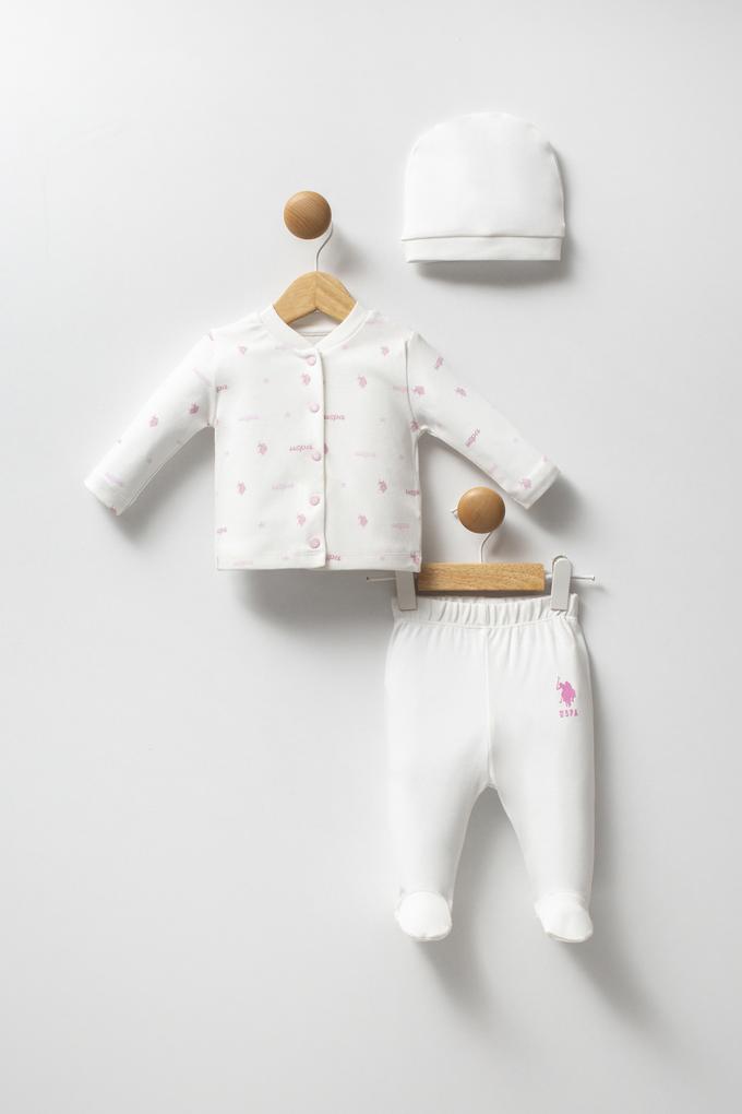 Kız Bebek Beyaz Pijama Takımı 3'lü Set