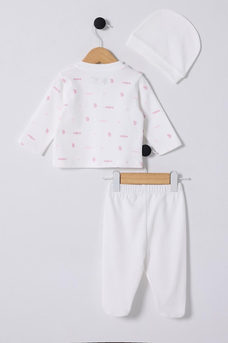 Kız Bebek Beyaz Pijama Takımı 3'lü Set