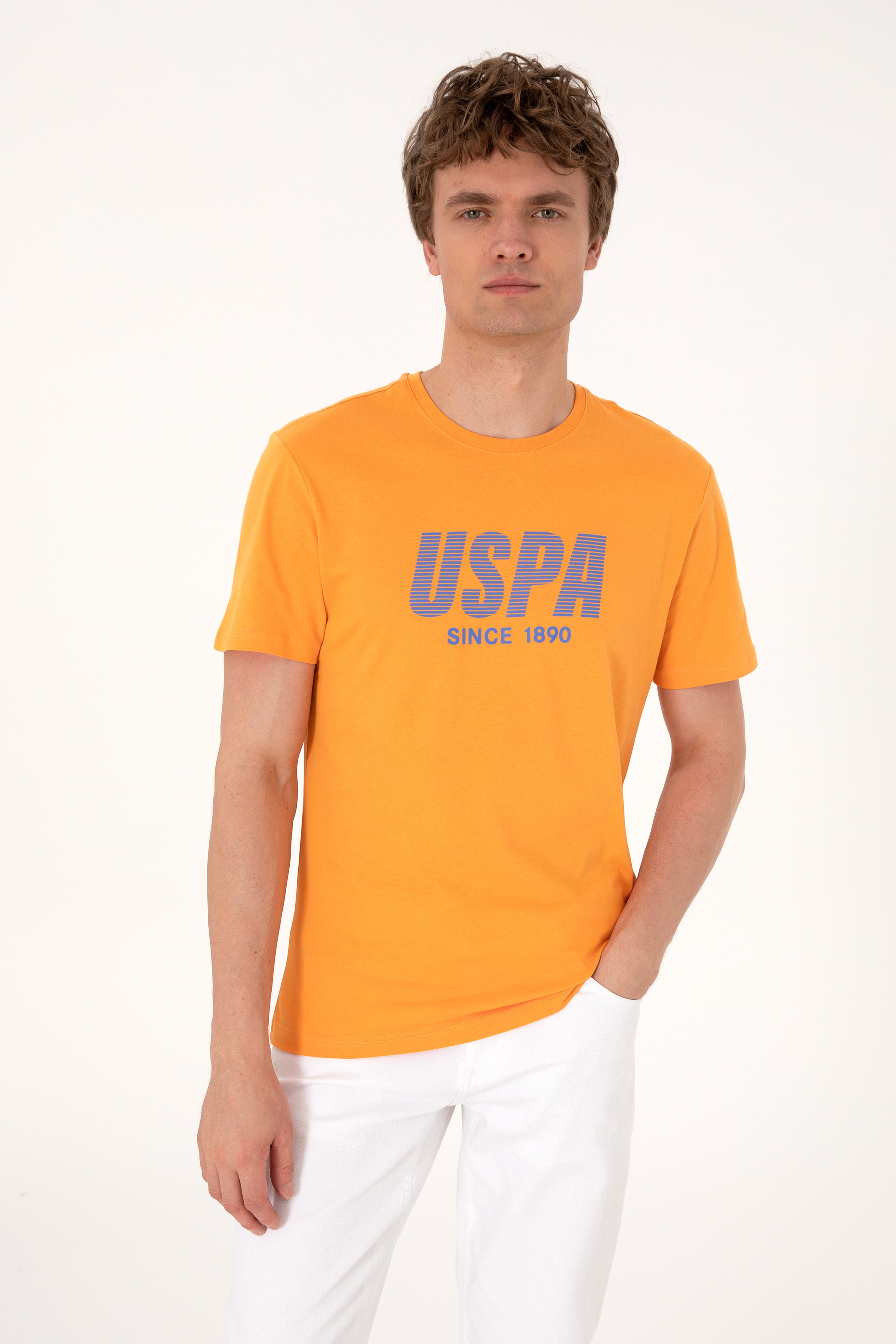 Erkek Regular Fit Bisiklet Yaka Turuncu Tişört - Image 1