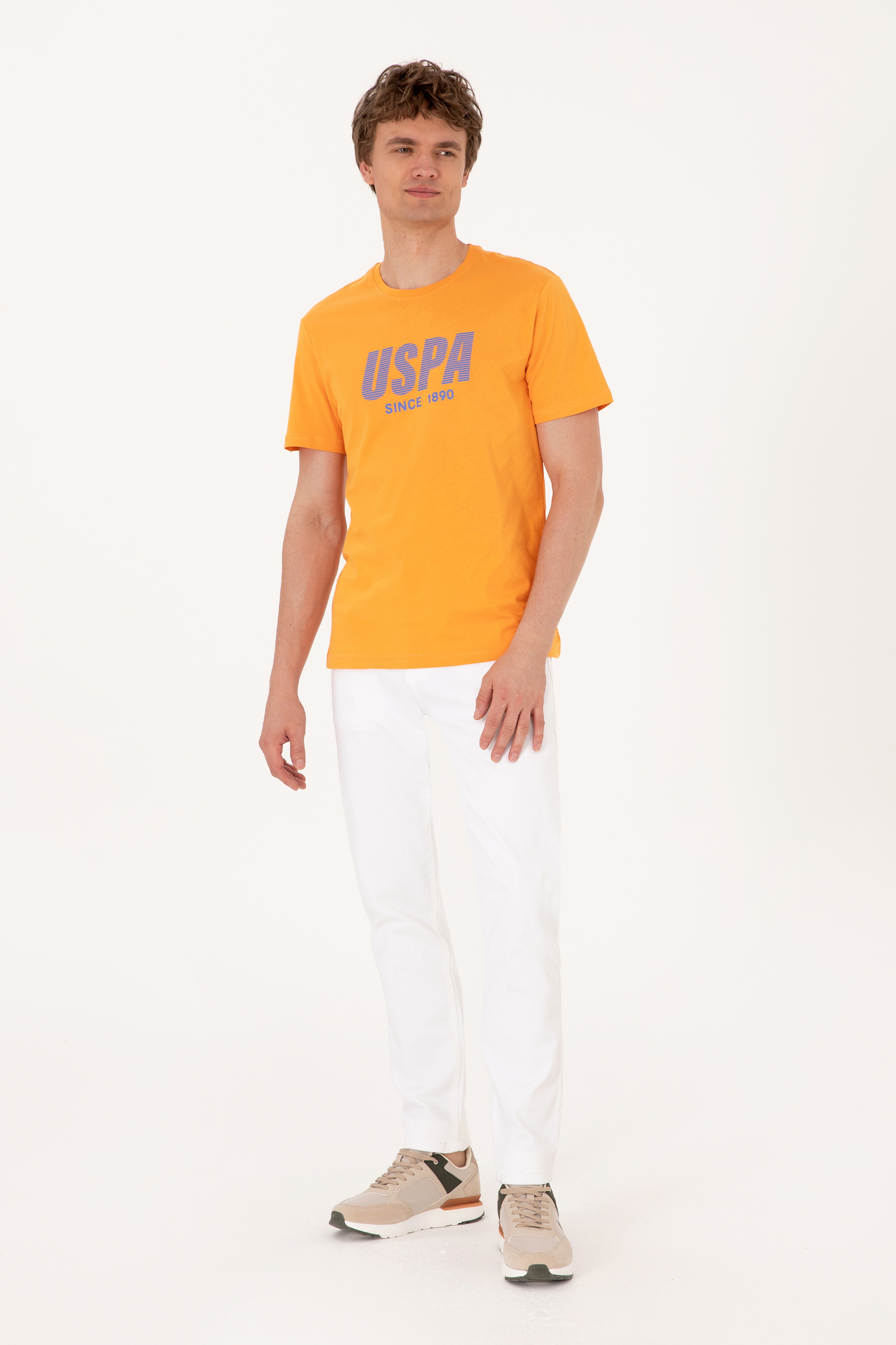 Erkek Regular Fit Bisiklet Yaka Turuncu Tişört - Image 4