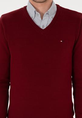 Erkek Slim Fit V Yaka Bordo Basic Kazak - 50313668005