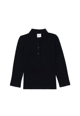 Kız Çocuk Siyah Polo Yaka Basic Sweatshirt - 50316836066