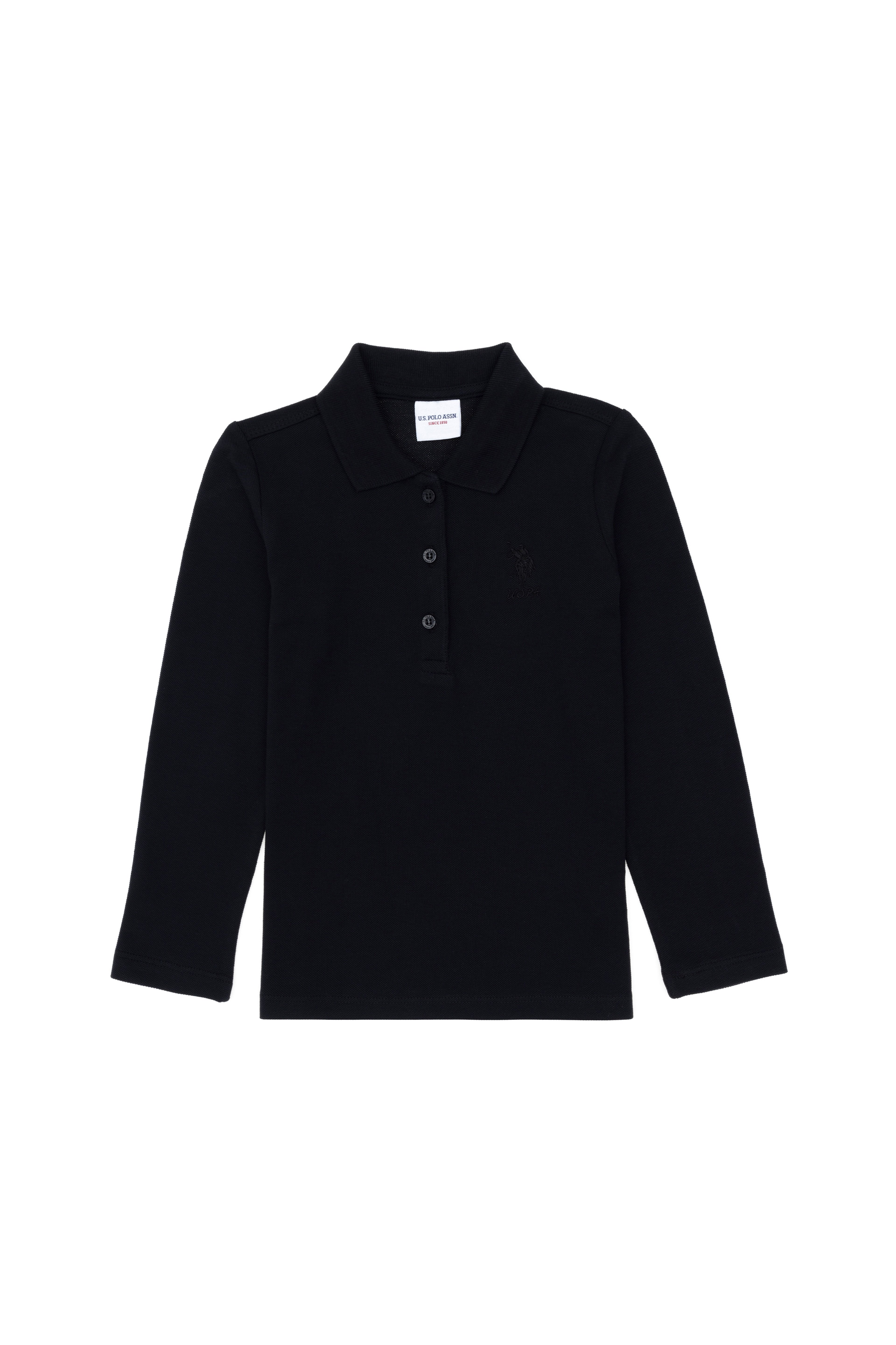 Kız Çocuk Siyah Polo Yaka Basic Sweatshirt - Image 3