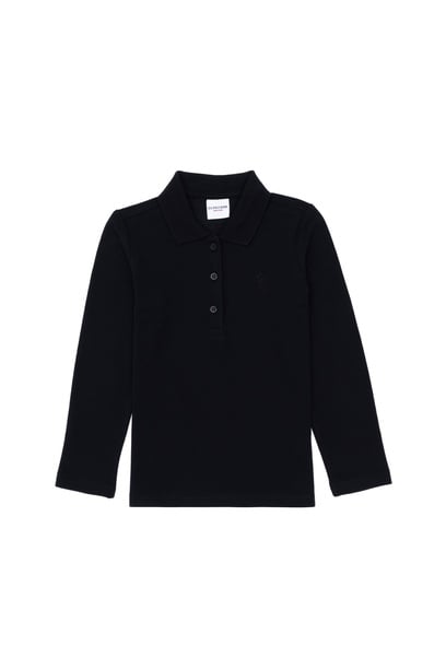 Kız Çocuk Siyah Polo Yaka Basic Sweatshirt