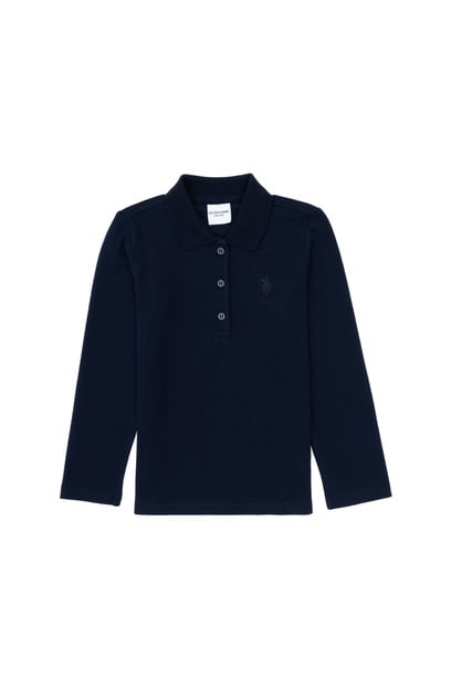 Kız Çocuk Lacivert Polo Yaka Basic Sweatshirt