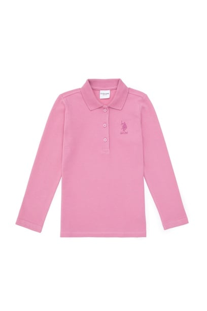 Kız Çocuk Pembe Polo Yaka Basic Sweatshirt
