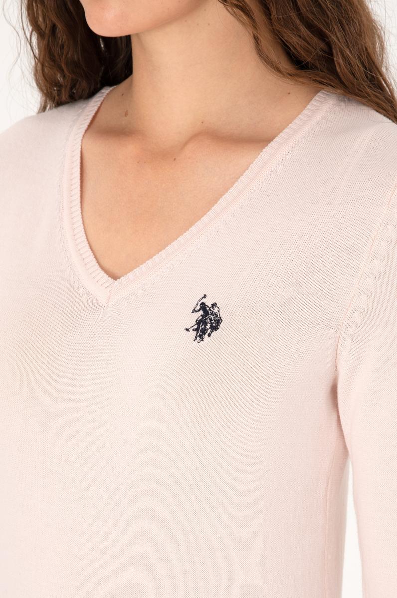 Kadın Açık Pembe V Yaka Basic Kazak