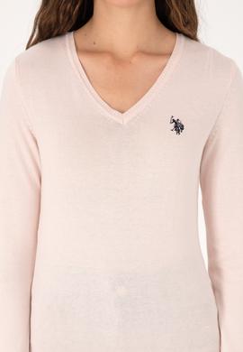 Kadın Açık Pembe V Yaka Basic Kazak - 50313590053