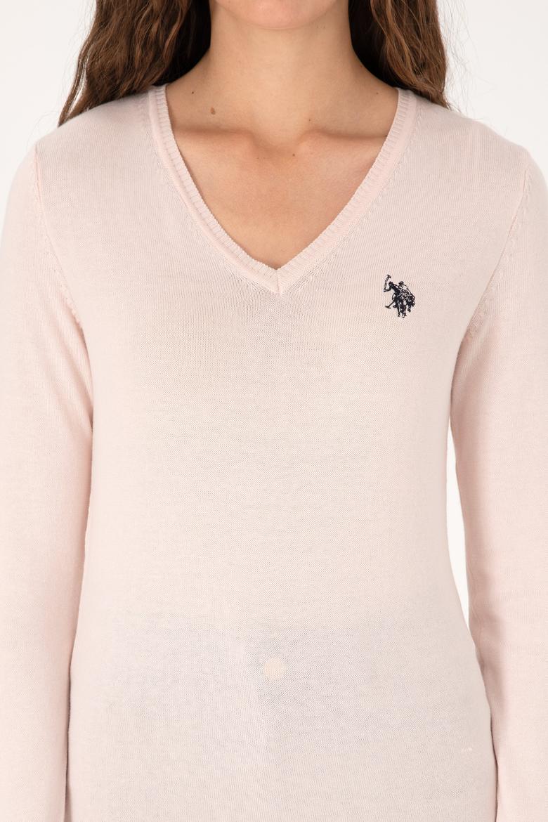 Kadın Açık Pembe V Yaka Basic Kazak - 50313590053