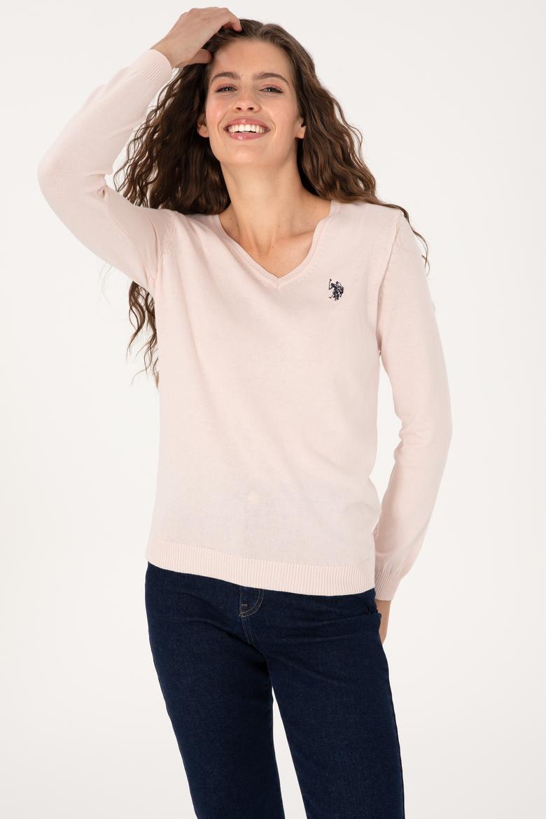 Kadın Açık Pembe V Yaka Basic Kazak - 50313590053