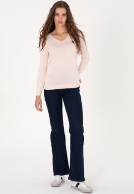 Kadın Açık Pembe V Yaka Basic Kazak - 50313590053