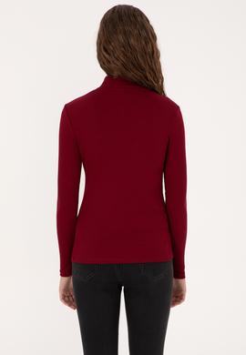 Kadın Bordo Fermuarlı Dik Yaka Sweatshirt - 50313564029