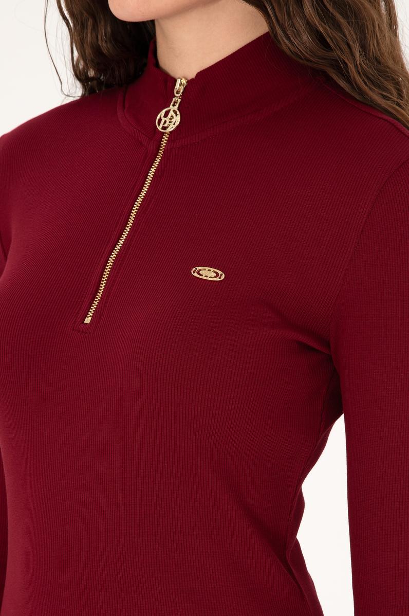 Kadın Bordo Fermuarlı Dik Yaka Sweatshirt