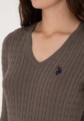 Kadın Vizon V Yaka Basic Kazak - 50313625066