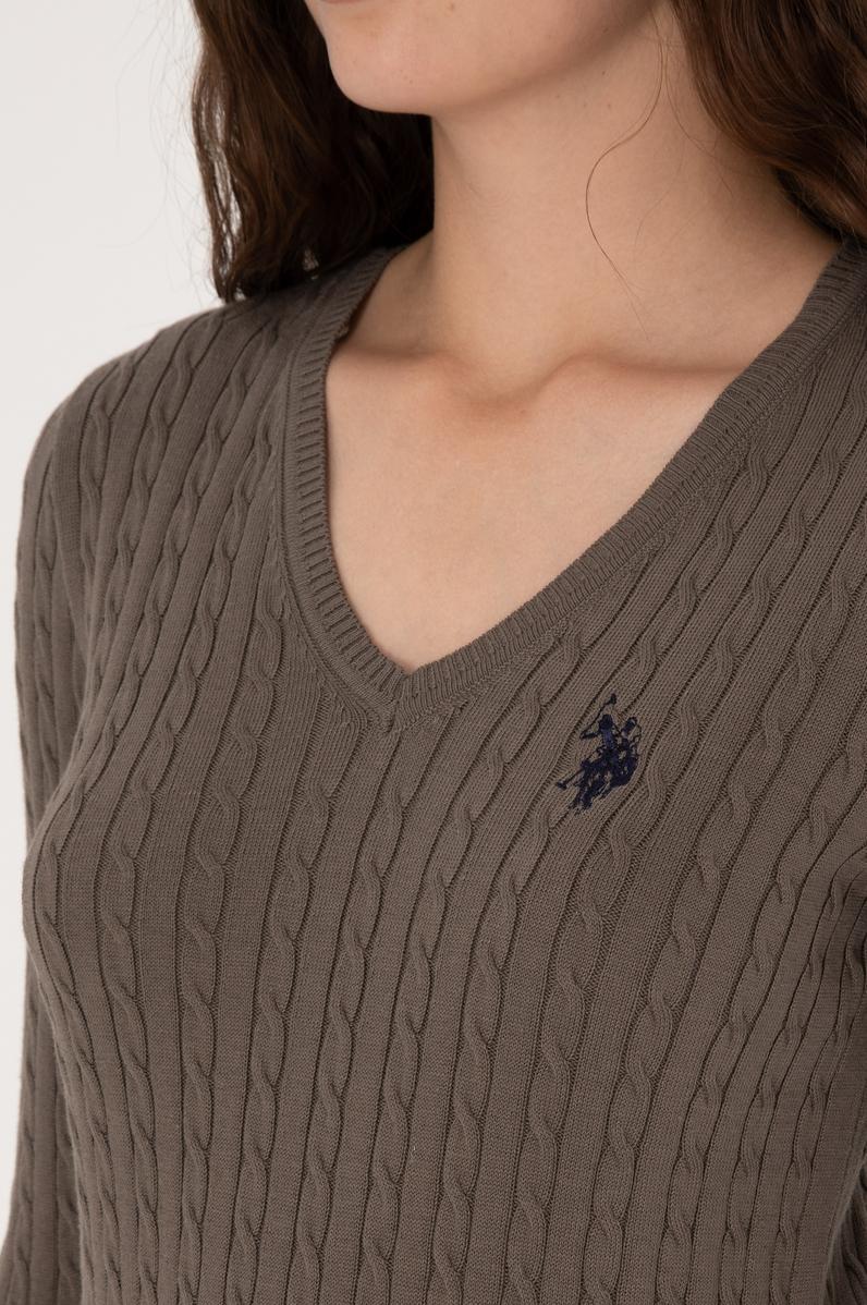 Kadın Vizon V Yaka Basic Kazak