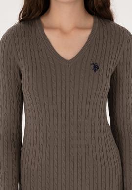 Kadın Vizon V Yaka Basic Kazak - 50313625066