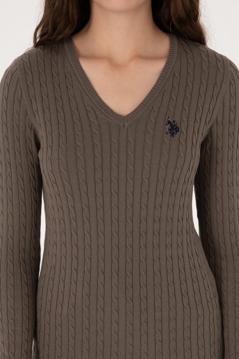 Kadın Vizon V Yaka Basic Kazak - 50313625066