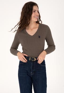 Kadın Vizon V Yaka Basic Kazak - 50313625066