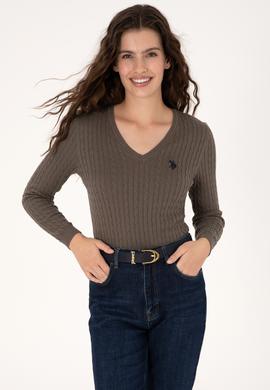 Kadın Vizon V Yaka Basic Kazak - 50313625066