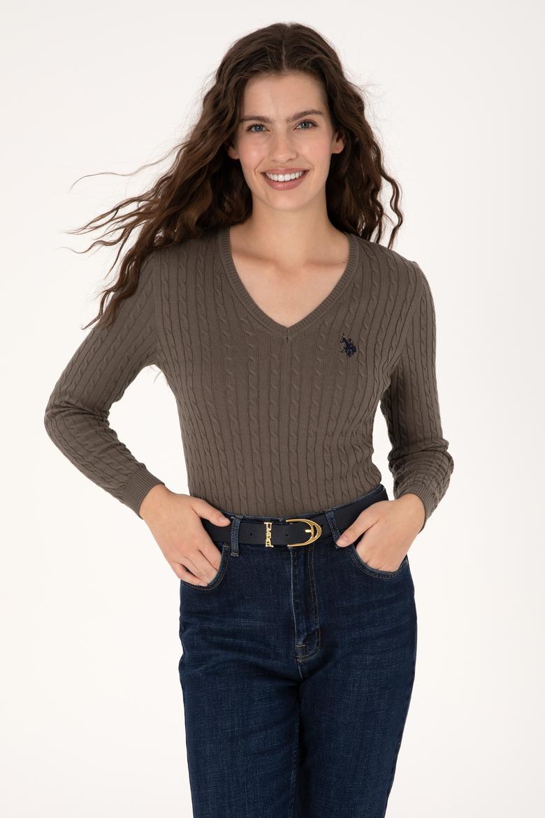 Kadın Vizon V Yaka Basic Kazak