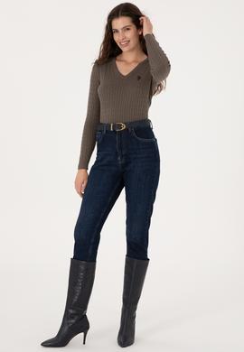 Kadın Vizon V Yaka Basic Kazak - 50313625066