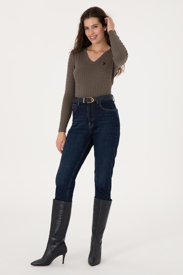 Kadın Vizon V Yaka Basic Kazak - 50313625066