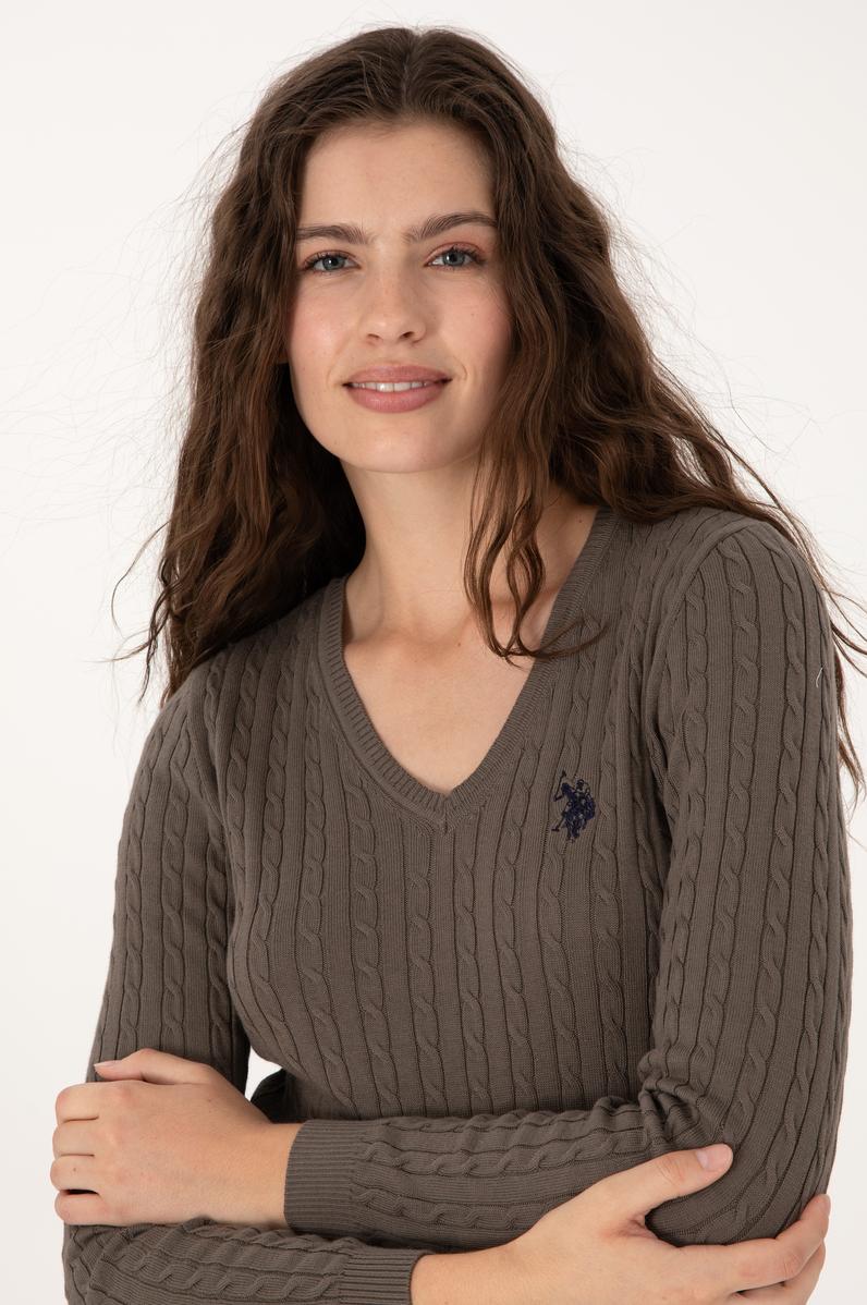 Kadın Vizon V Yaka Basic Kazak