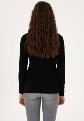 Kadın Siyah V Yaka Basic Kazak - 50313625022