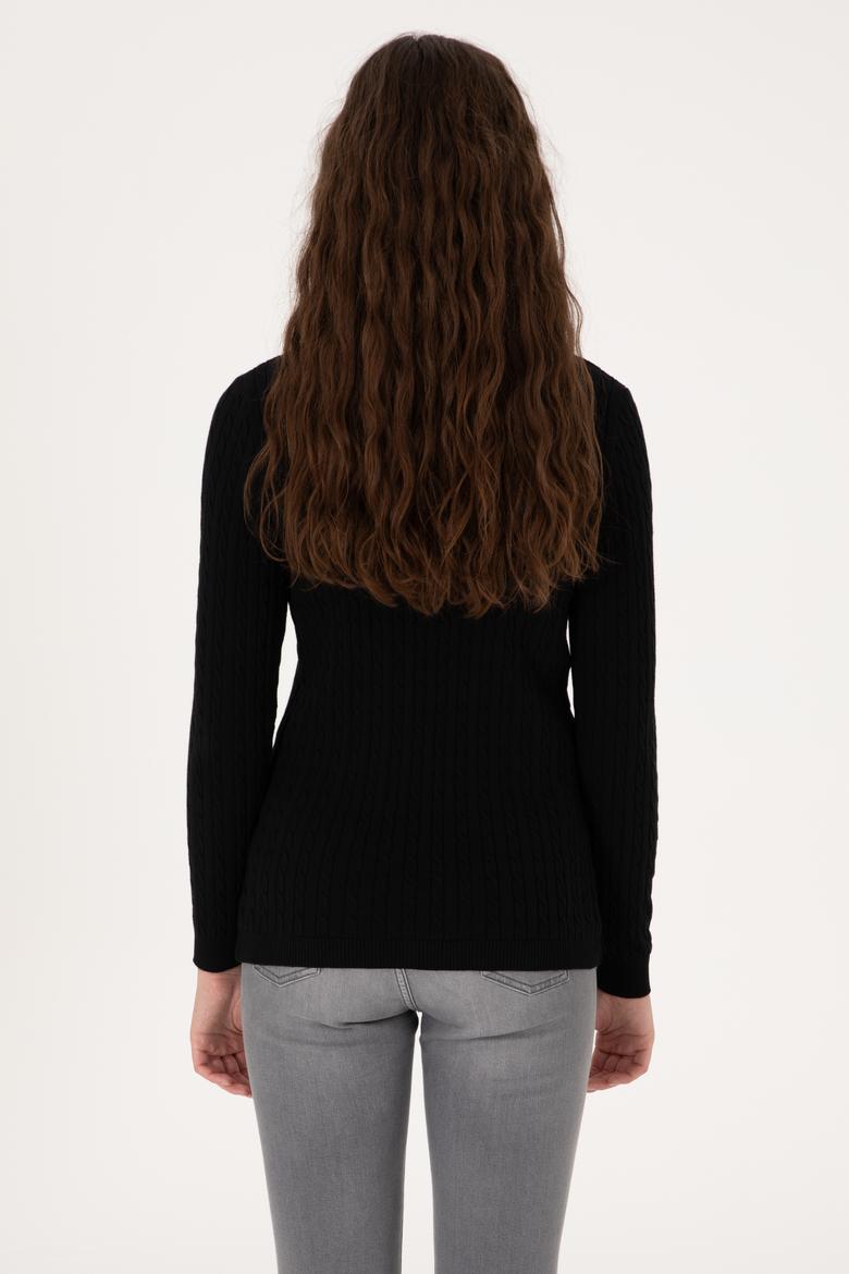 Kadın Siyah V Yaka Basic Kazak - 50313625022