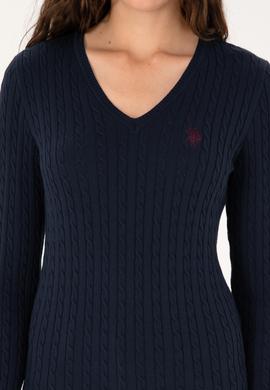 Kadın Lacivert V Yaka Basic Kazak - 50313625004