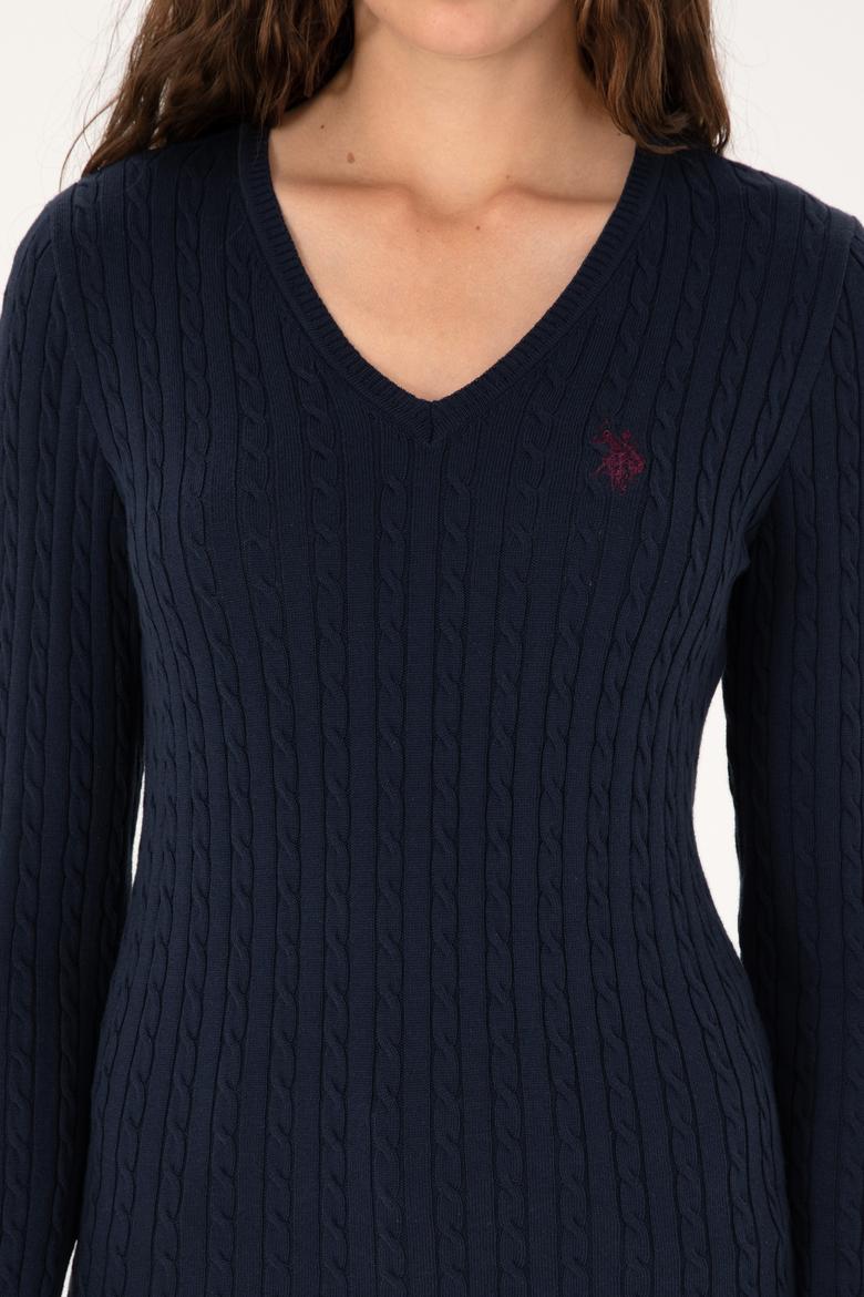 Kadın Lacivert V Yaka Basic Kazak - 50313625004