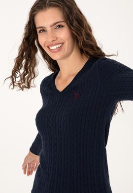 Kadın Lacivert V Yaka Basic Kazak - 50313625004