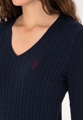 Kadın Lacivert V Yaka Basic Kazak - 50313625004