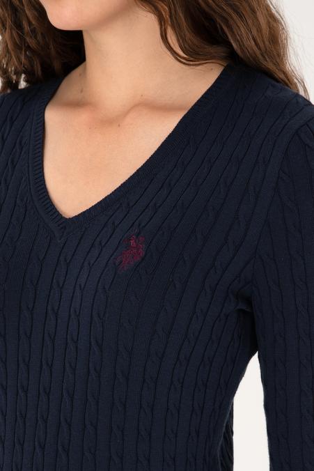 Kadın Lacivert V Yaka Basic Kazak