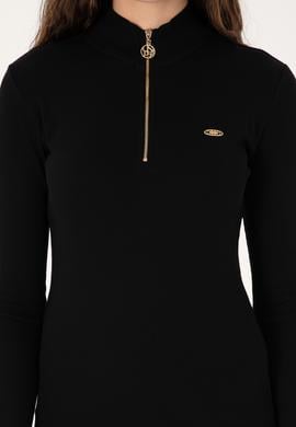 Kadın Siyah Fermuarlı Dik Yaka Sweatshirt - 50313564013