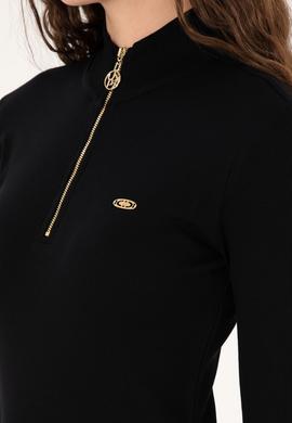 Kadın Siyah Fermuarlı Dik Yaka Sweatshirt - 50313564013