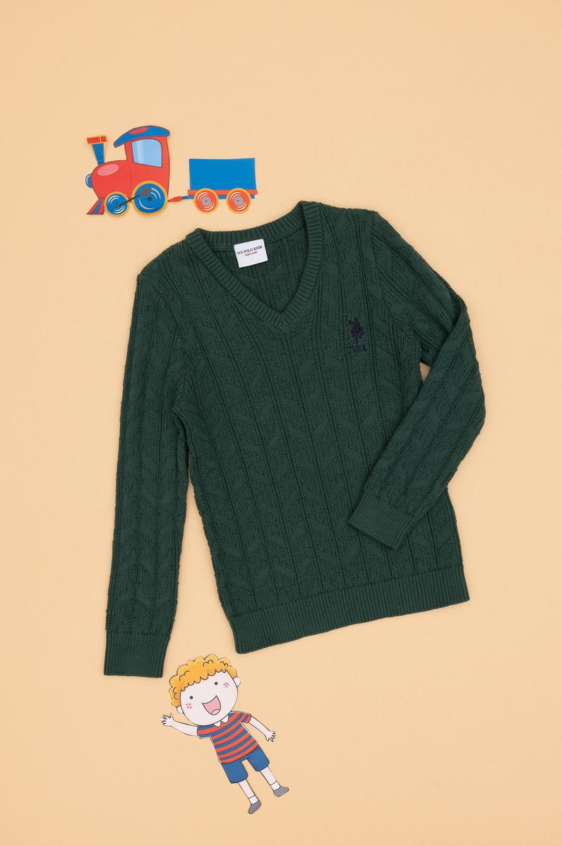 Erkek Çocuk Koyu Yeşil Basic Kazak