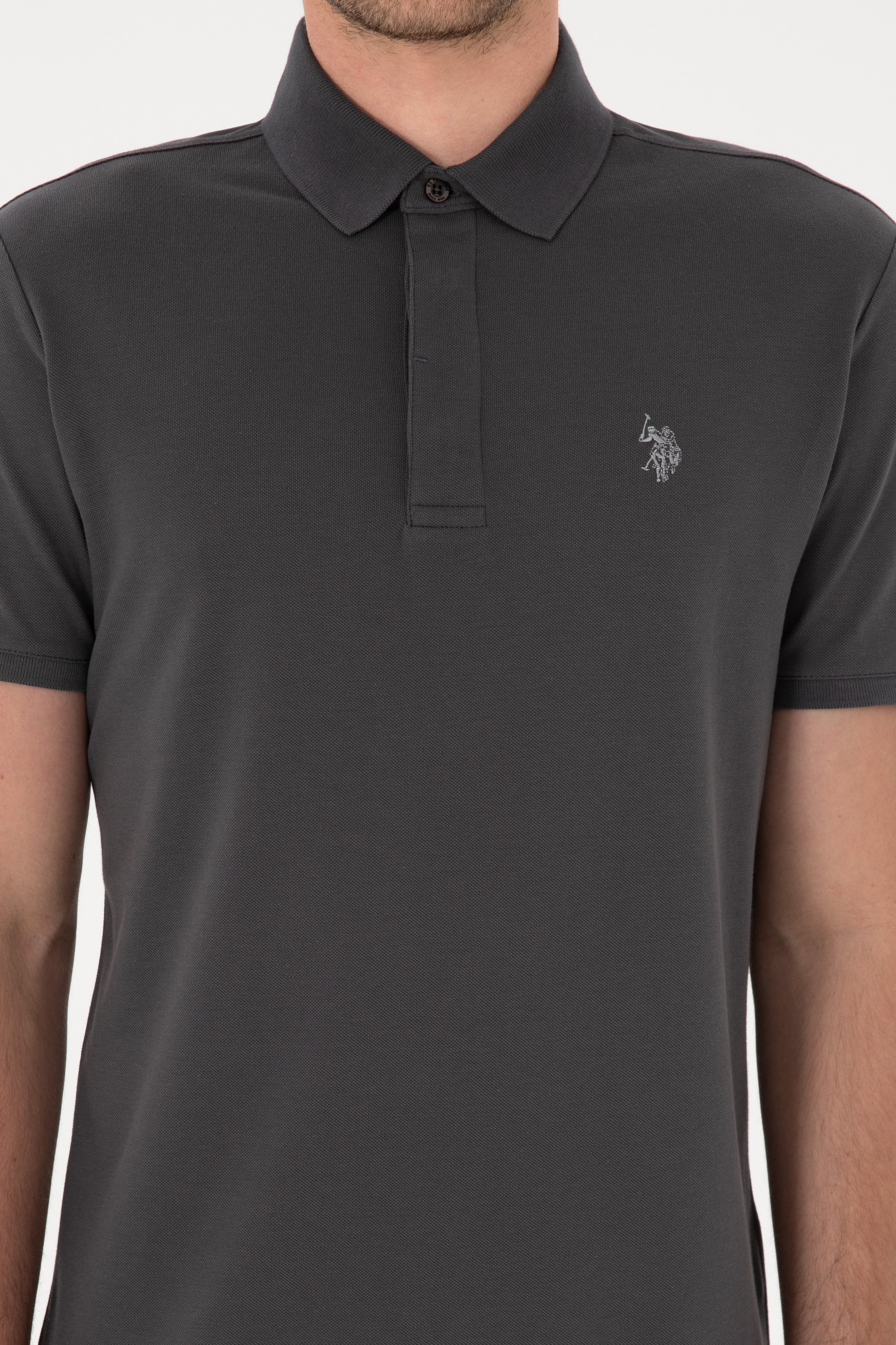 Erkek Slim Fit Polo Yaka Antrasit Basic Tişört