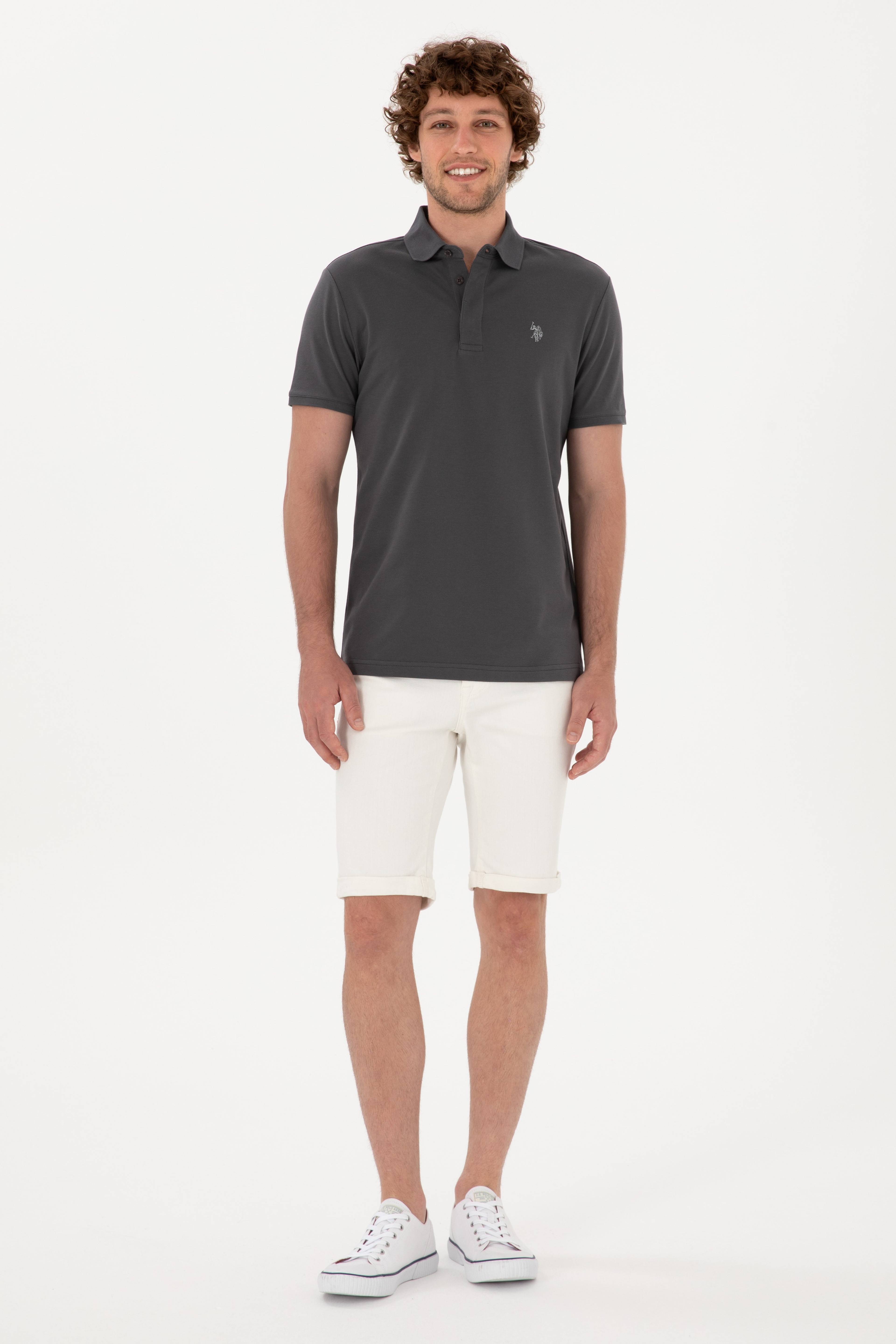 Erkek Slim Fit Polo Yaka Antrasit Basic Tişört - Image 4