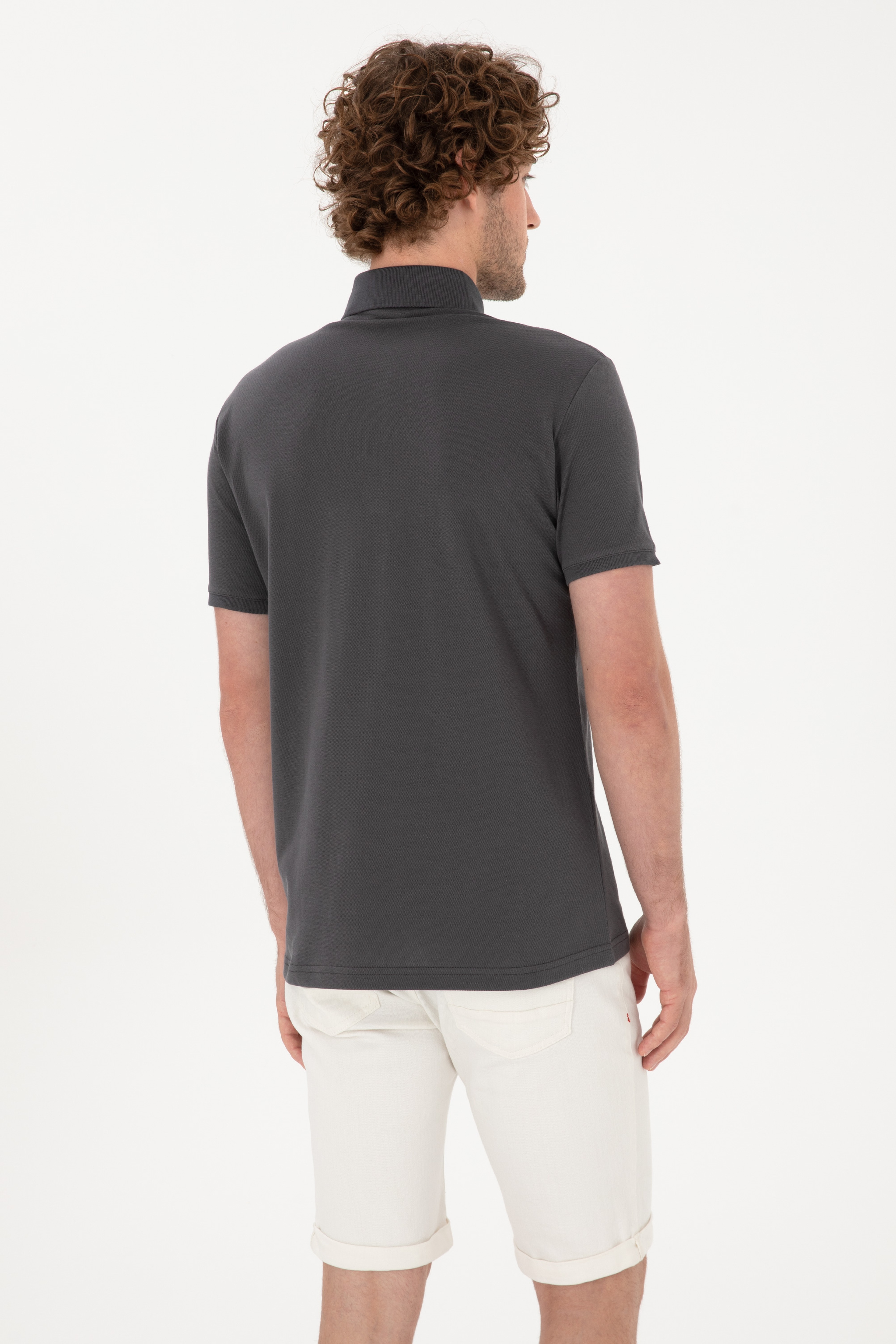 Erkek Slim Fit Polo Yaka Antrasit Basic Tişört - Image 5