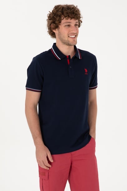 Erkek Regular Fit Polo Yaka Lacivert Basic Tişört