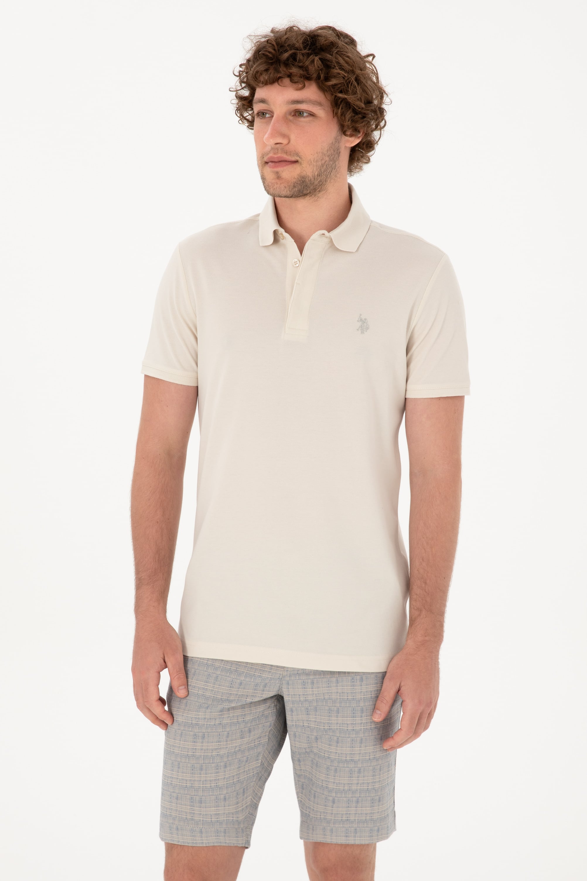Erkek Slim Fit Polo Yaka Taş Basic Tişört