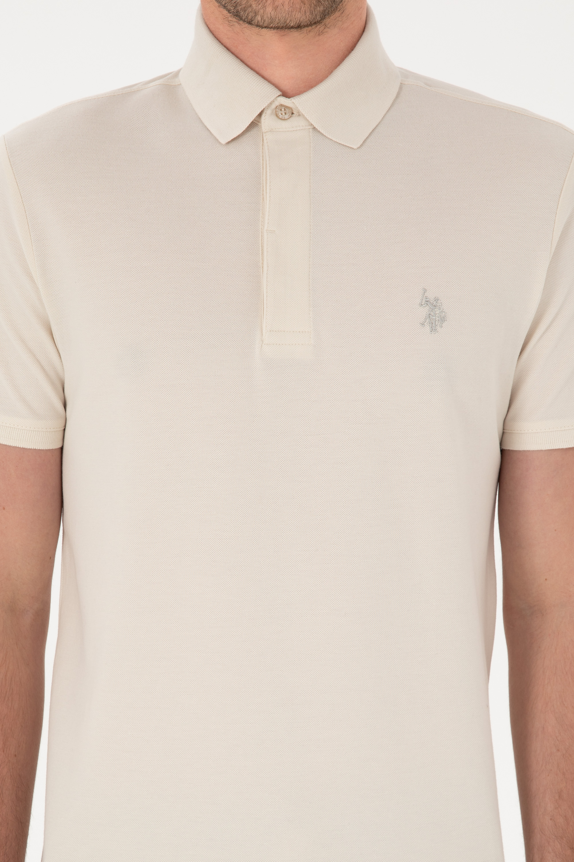 Erkek Slim Fit Polo Yaka Taş Basic Tişört - Image 6