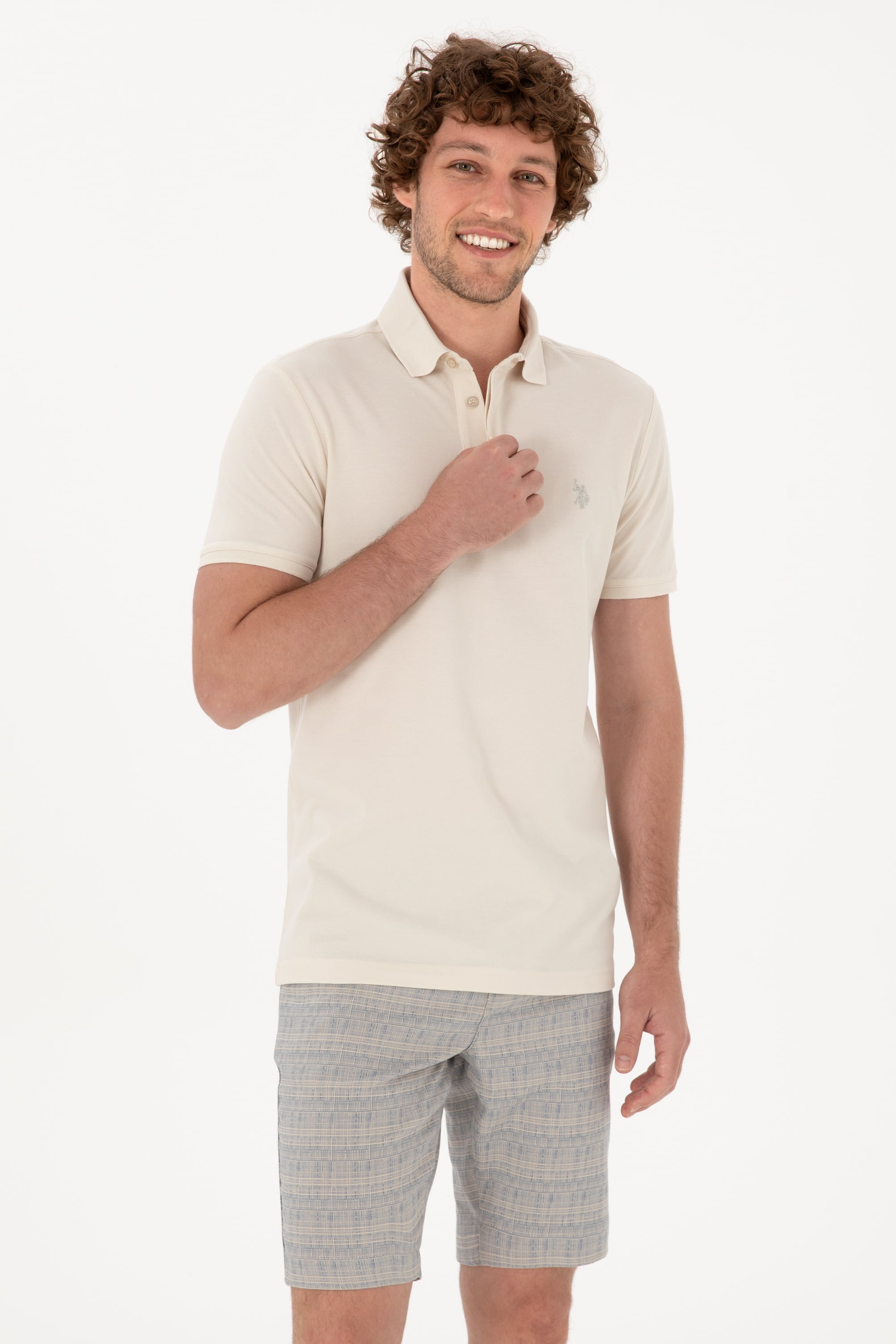 Erkek Slim Fit Polo Yaka Taş Basic Tişört
