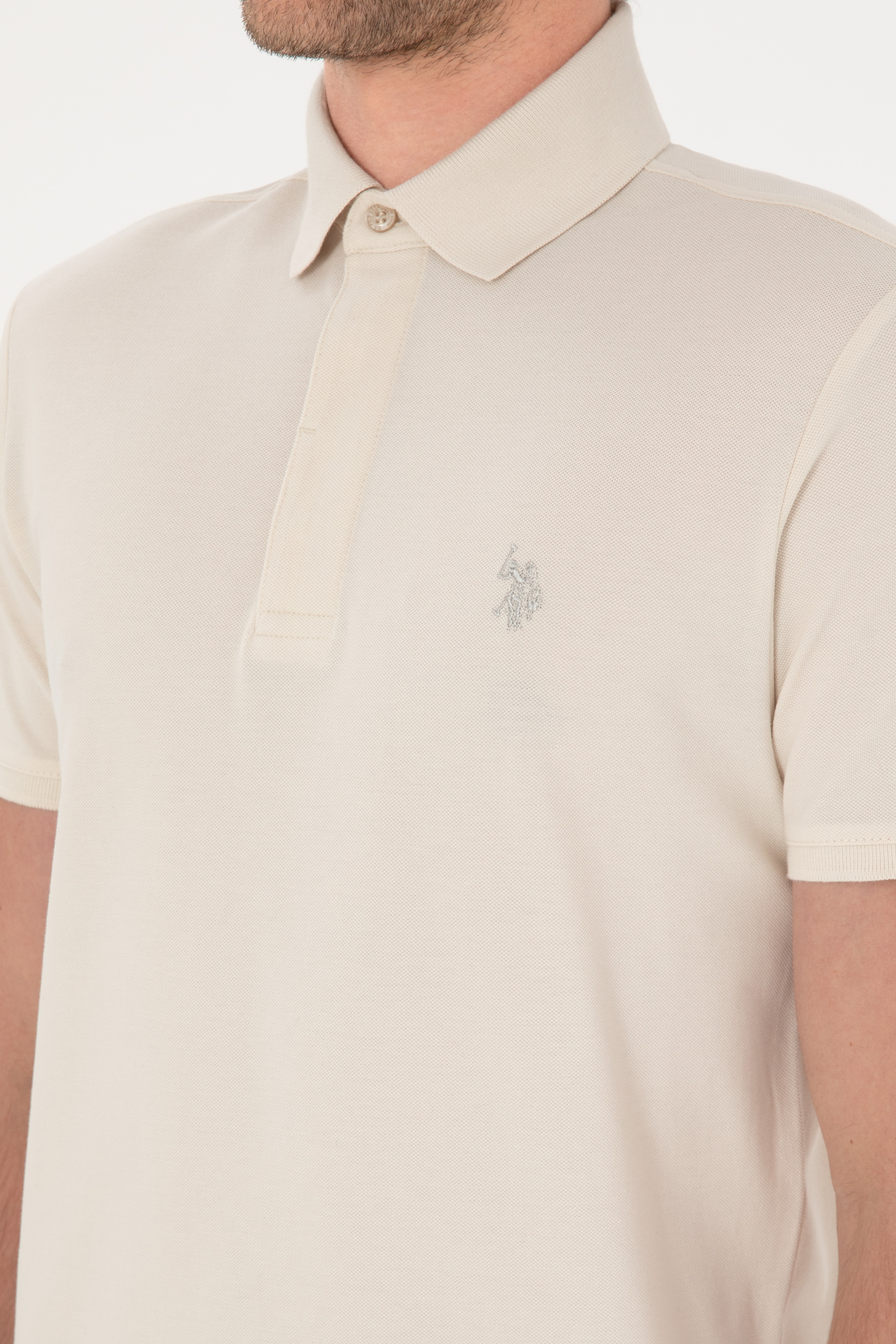 Erkek Slim Fit Polo Yaka Taş Basic Tişört - Image 7