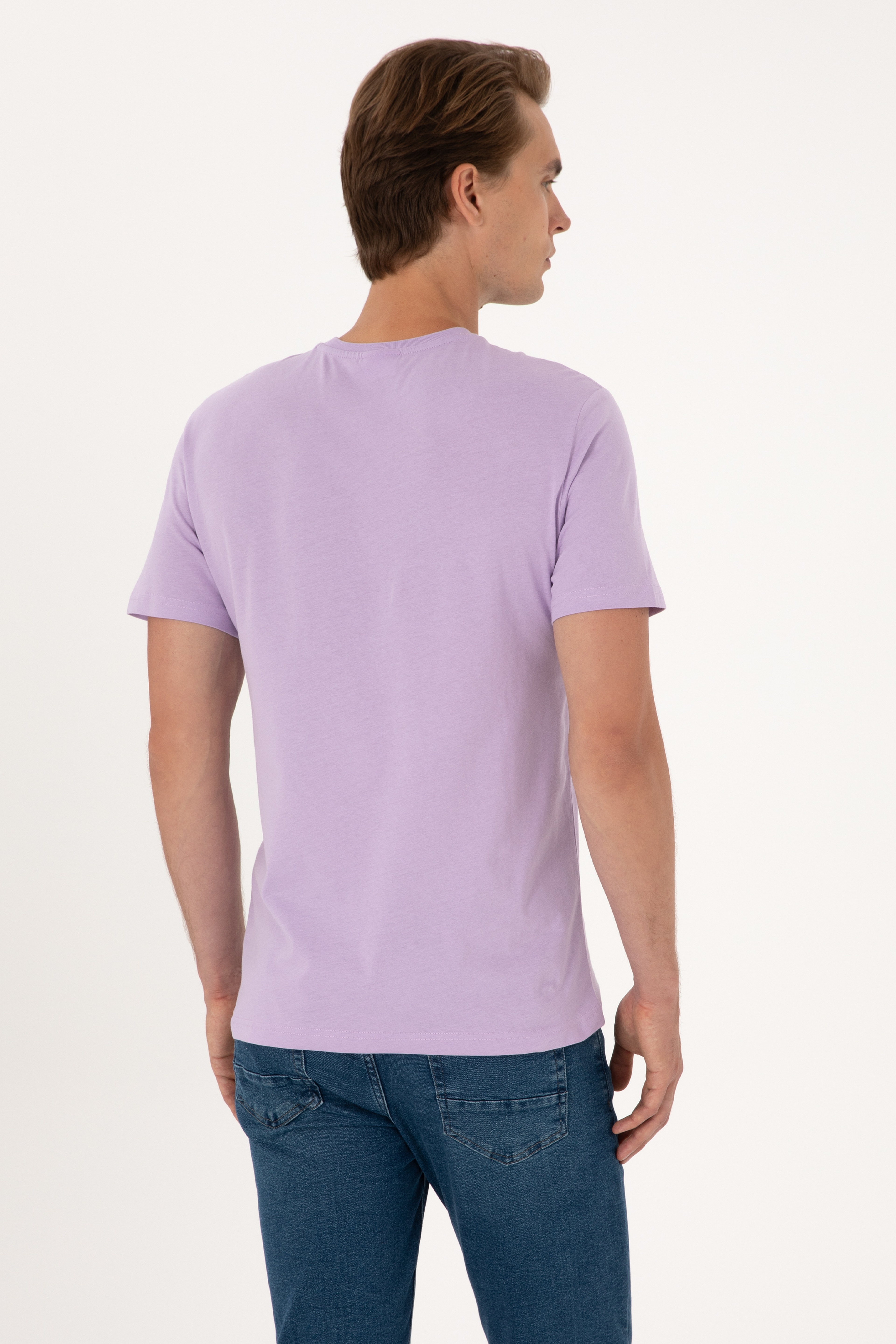 Erkek Regular Fit Bisiklet Yaka Lila Tişört
