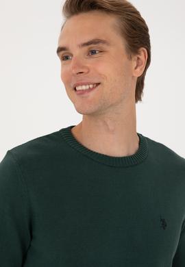 Erkek Slim Fit Bisiklet Yaka Koyu Yeşil Basic Kazak - 50313713088